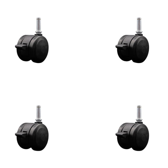 2 Inch Black Floor Safe Twin Wheel Casters with Brakes 7/16 Grip Ring Stem Set 4