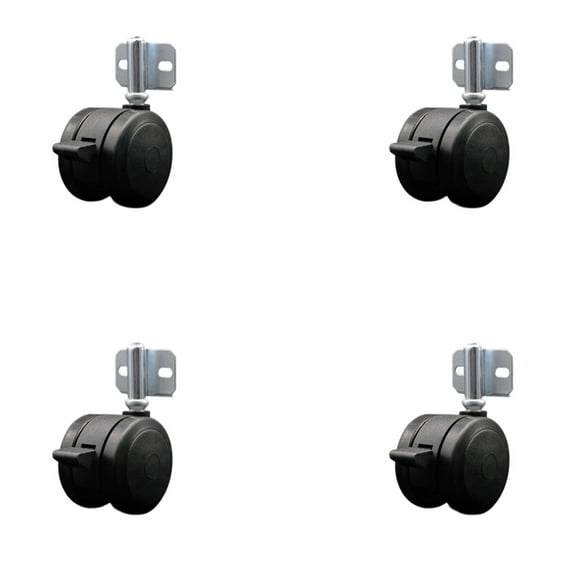 2 Inch Black Floor Safe Twin Wheel Casters with Brakes Side Mount Set of 4 SCC