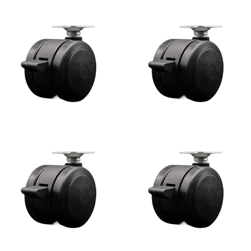 2 Inch Black Floor Safe Twin Wheel Casters with Brakes Top Plate Set of 4 SCC