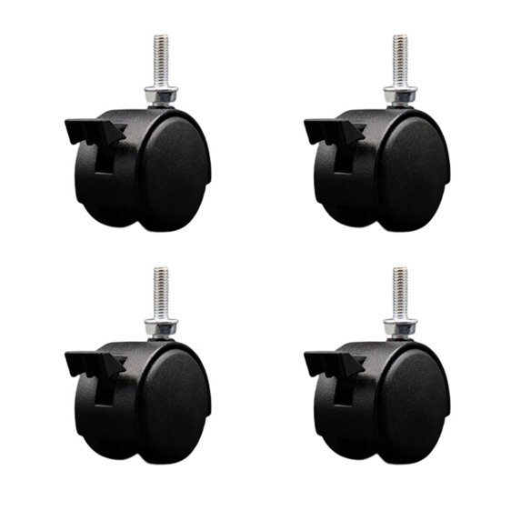 2 Inch Black Metal Hood Twin Caster Locking Nylon Wheel 5/16 Thread Stem Set 4