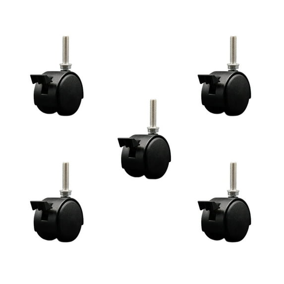 2 Inch Black Metal Hood Twin Caster with Brake Nylon Wheel 3/8 Thread Stem Set 5
