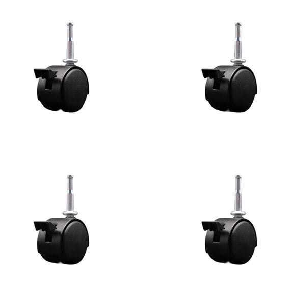 2 Inch Black Metal Hood Twin Caster with Brake Nylon Wheels Grip Neck Stem Set 4