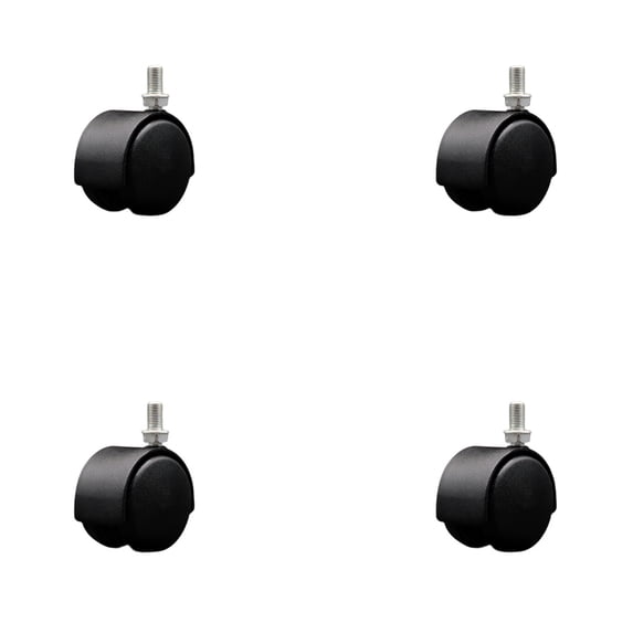 2 Inch Black Metal Hood Twin Wheel Caster Nylon Wheels 3/8 Thread Stem Set of 4