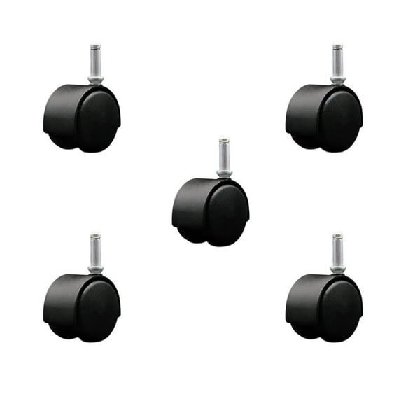 2 Inch Black Metal Hood Twin Wheel Caster Nylon Wheels Grip Ring Stem Set 5 SCC