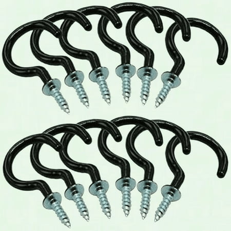 2 Inch Black Mug Cup Hooks, 12-Pack, PVC Coated, Rust-Free, Easy to Install