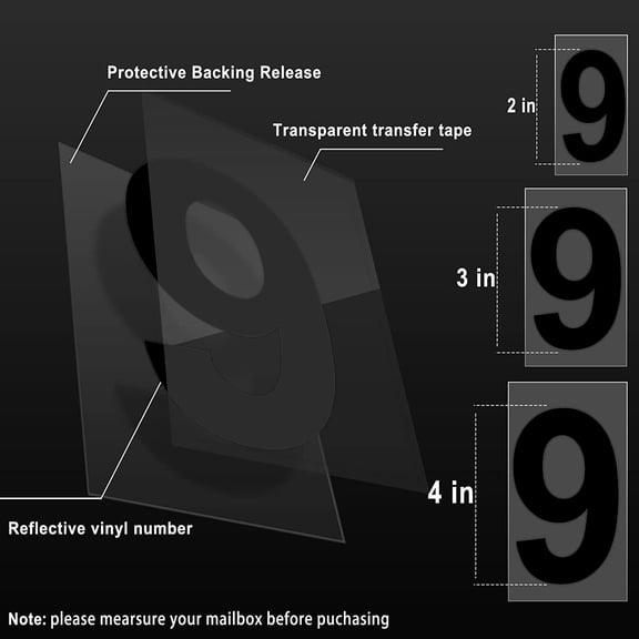 2 Inch Black Reflective Number Stickers, 5 Sets 0-9 Vinyl Decal for House Mailbox Outdoor A