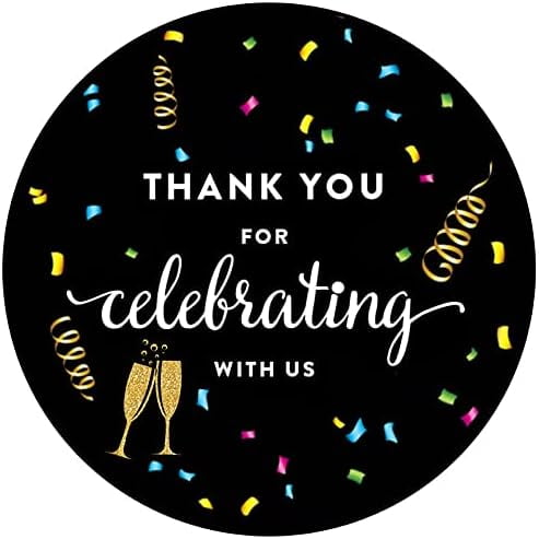 2 Inch Black Thank You for Celebrating with Us Label Stickers,Round Birthday Wedding Graduation Party Stickers,50-Pack$$Office