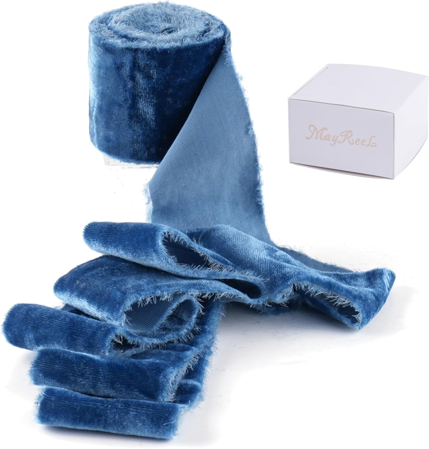 2 Inch Blue Velvet Ribbon Hand Torn Navy Blue Silk Frayed Edge for Bridal Bouquets Invitations Wedding Vow Books Gift Baskets Hair Bows 3 Yards