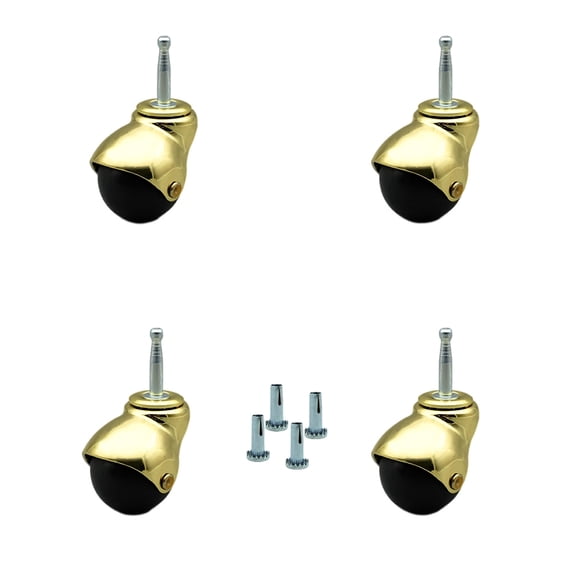 2 Inch Bright Brass Hooded Grip Neck Ball Casters Set of 4 Service Caster