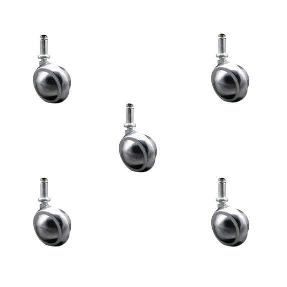 2 Inch Bright Chrome Ball Caster – 7/16 Inch Grip Ring Stem – Set of 5 – SCC