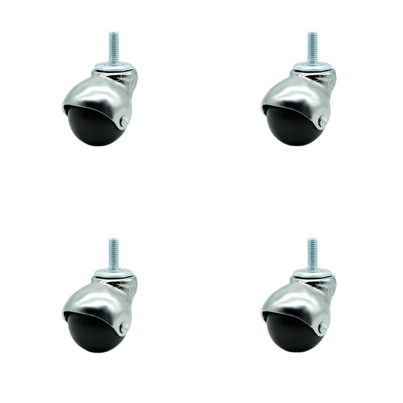 2 Inch Bright Chrome Hooded 3/8 Inch Threaded Stem Ball Casters Set of 4 SCC