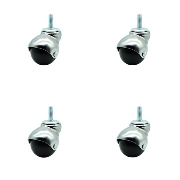 2 Inch Bright Chrome Hooded 3/8 Inch Threaded Stem Ball Casters Set of 4 SCC