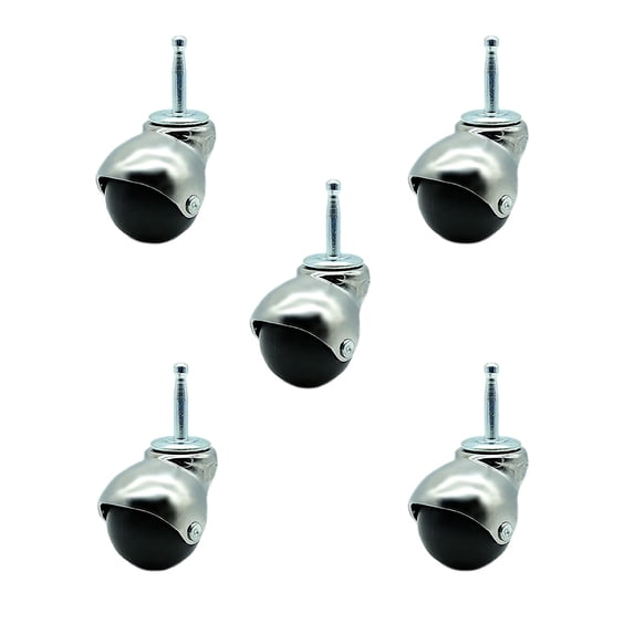 2 Inch Bright Chrome Hooded Grip Neck Ball Casters Set of 5 Service Caster