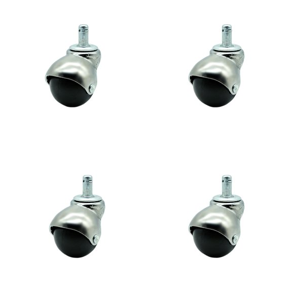 2 Inch Bright Chrome Hooded Grip Ring Ball Casters Set of 4 Service Caster