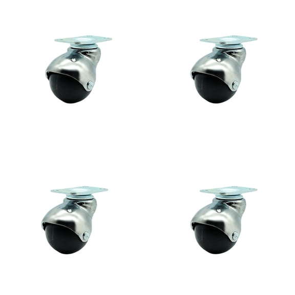 2 Inch Bright Chrome Hooded Top Plate Ball Casters Set of 4 Service Caster
