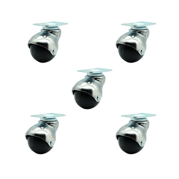 2 Inch Bright Chrome Hooded Top Plate Ball Casters Set of 5 Service Caster