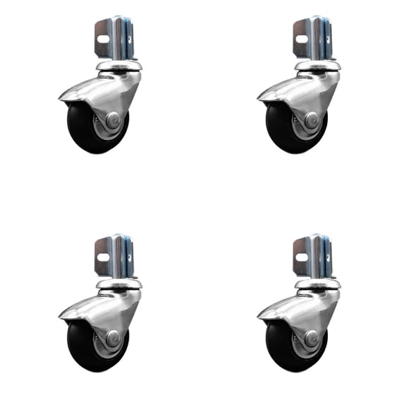 2 Inch Bright Chrome Neoprene Rubber Casters–Corner Mount Brackets-Set of 4– SCC