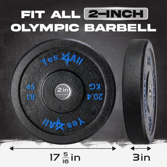 2 Inch Bumper Plate 45LB Olympic Rubber Weight Plate with Steel Hub for WeightLifting Strength Training Home Gym
