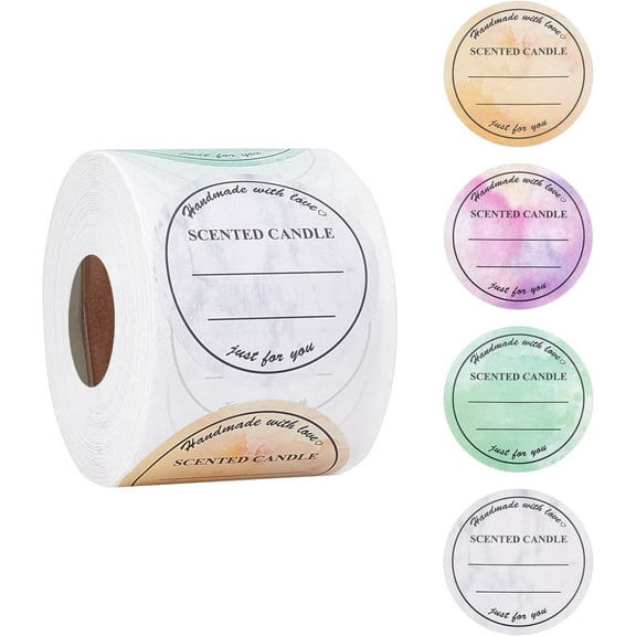 2 Inch Candle Stickers 500pcs Waterproof Scented Candle Labels 4 Colors Handmade Candle Jar Stickers Self Adheisive Candle Labels for Candle Tins Candle Boxes Packaging