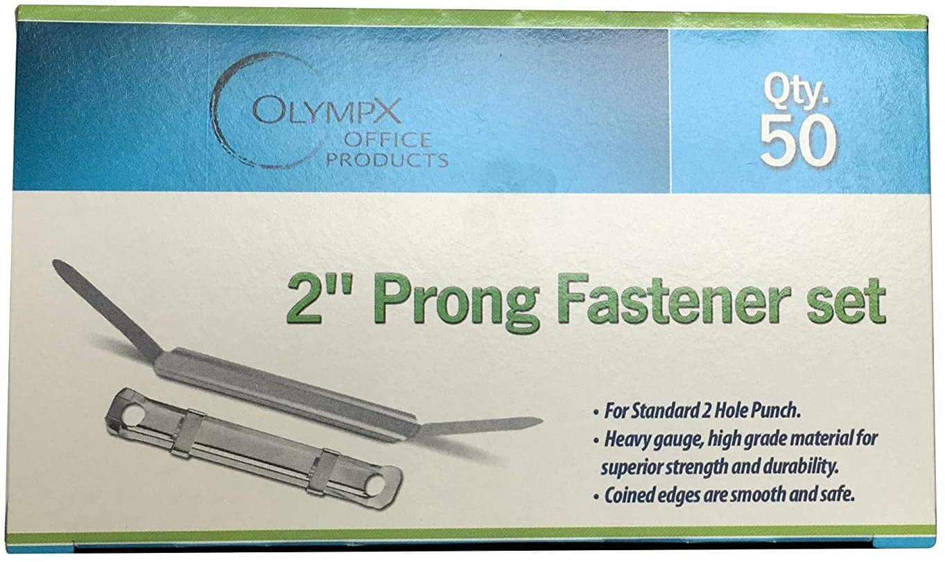 Silver 2-Inch Capacity Metal Prong Paper Fastener Set