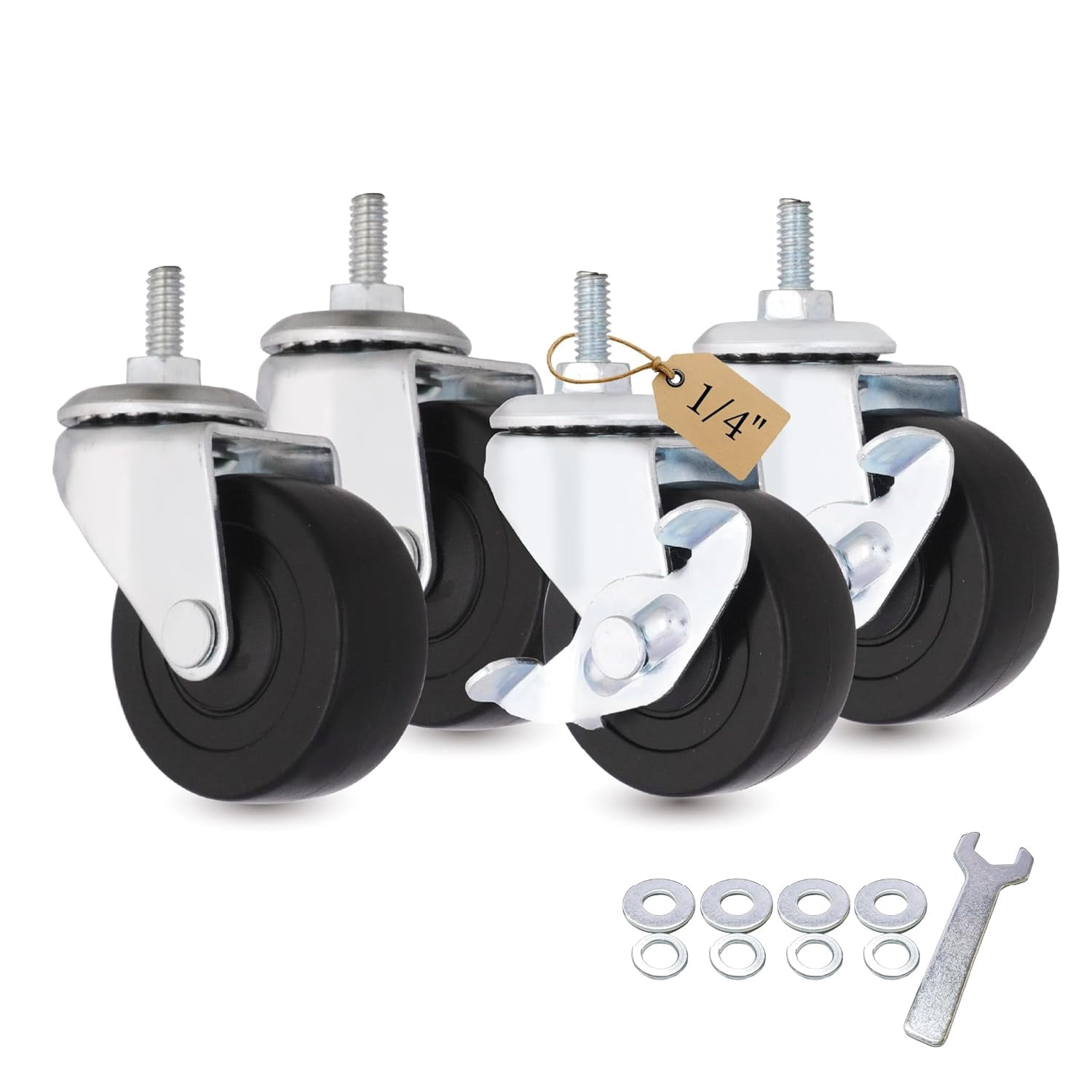 2 Inch Caster Wheels, 1/4 Inch Threaded Stem Swivel Casters with Brake ...