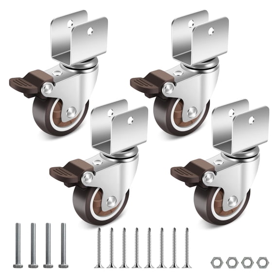 2 Inch Caster Wheels With 3/4" (20 Mm) U Bracket Small Rubber Casters Set Of 4 360 Degree Ball Bearing Plate Swivel Castors For Dresser Cabinet Desk