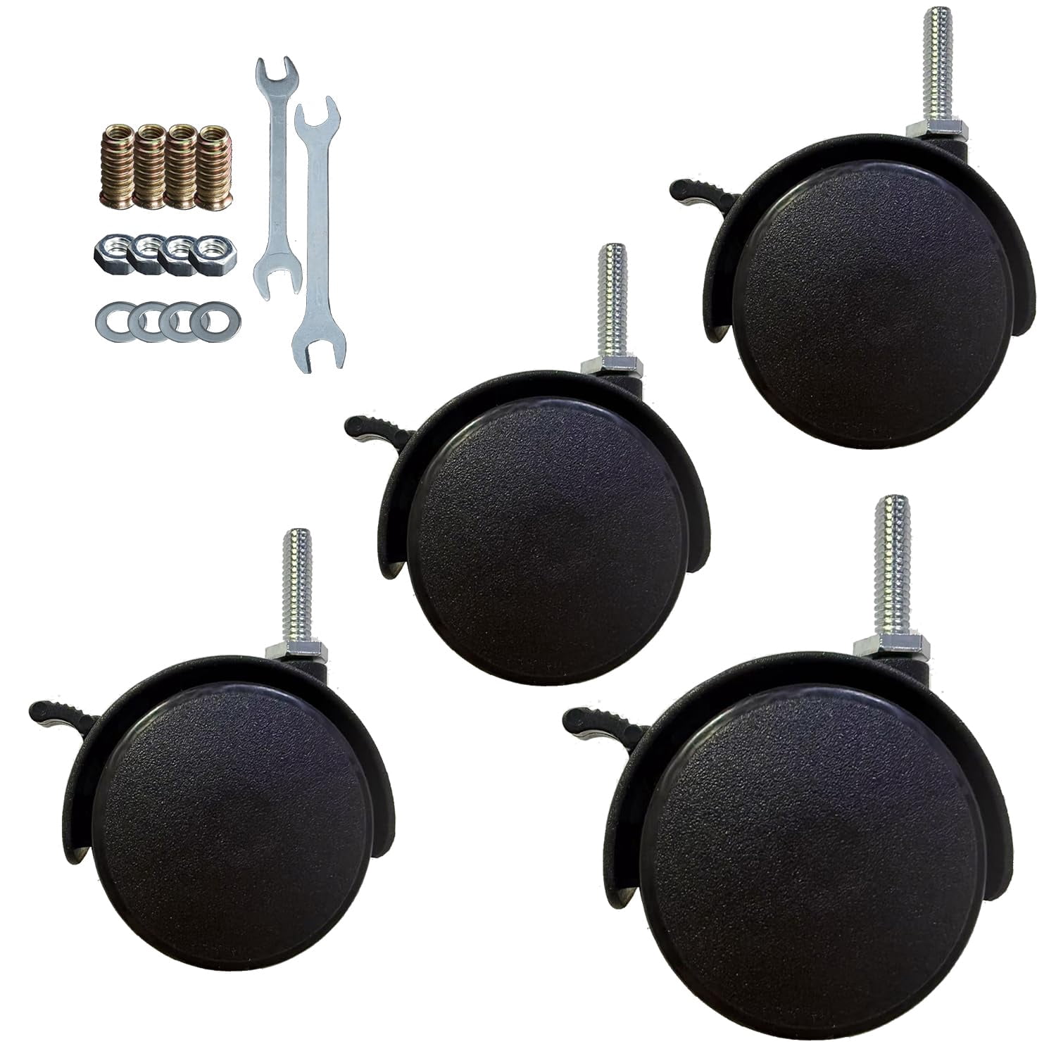 2 Inch Casters Swivel Stem Caster Wheel 1/4" - 20 x 1 New PP Furniture Shelving Casters Replacement Castors with Brakes (with Brake-Black)