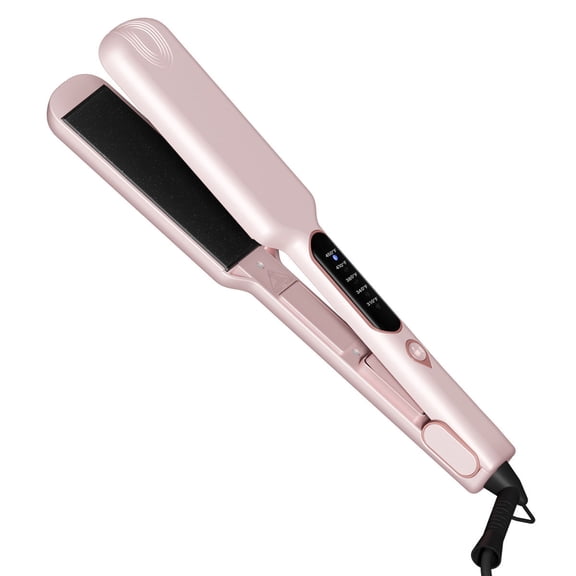 Thirtek 2 Inch Ceramic Hair Straightener, Wide Plate Flat Iron for Thick Long Hair Fast Heating Hair Straightener for Straight, Curl & Wave Styles Less Heat Damage Dual Voltage (Pink)