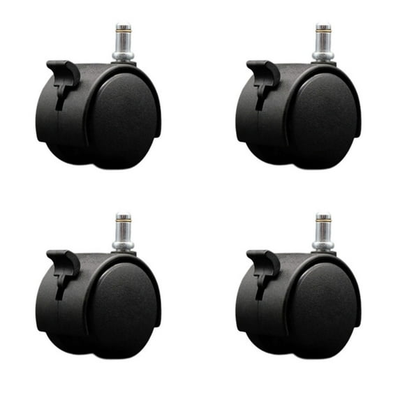 2 Inch Chair Casters Nylon Twin Wheel with Brakes 7/16” Grip Ring Stem Set 4 SCC