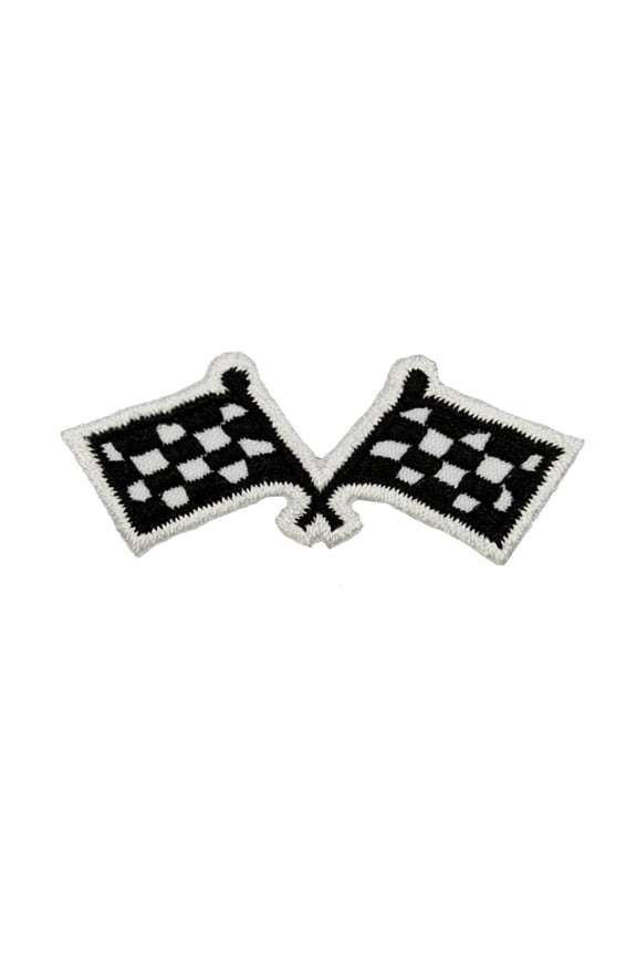 2 Inch Checkered Racing Flag Patch Race Win First Embroidered Iron On Applique