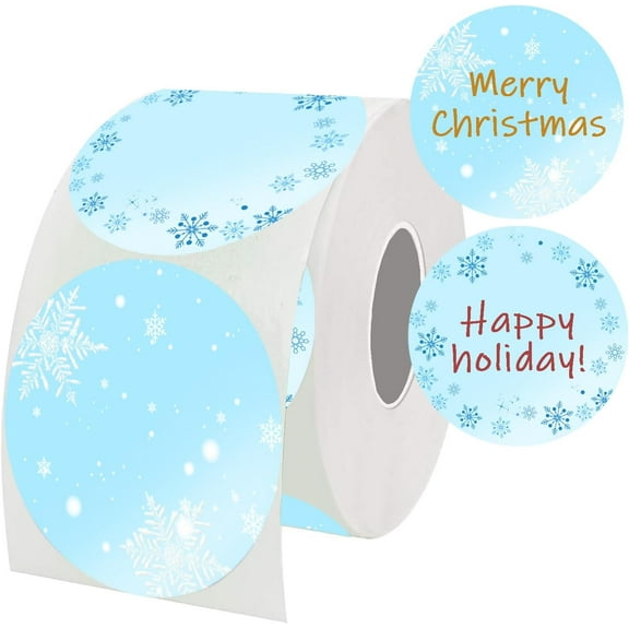 2 Inch Christmas Themed Direct Thermal Labels Happy Holiday Snowflake Printer Shipping Sticker for Xmas New Year Party DIY,500 Pcs Per Roll