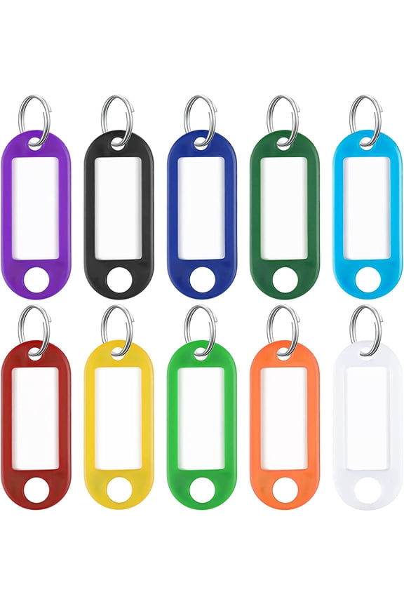 2 Inch Colorful Key Tags Soft Plastic Key Chain Tags with Blank Paper Labels Clear Windows Protective Films and Split Rings Flexible Item Identifiers in 10 Assorted Colors, 200 Pack