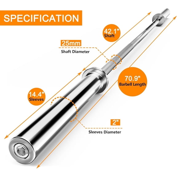 2 Inch Curl Bar for Biceps, Squats, Bench Press - Olympic Bar for Weightlifting & Powerlifting