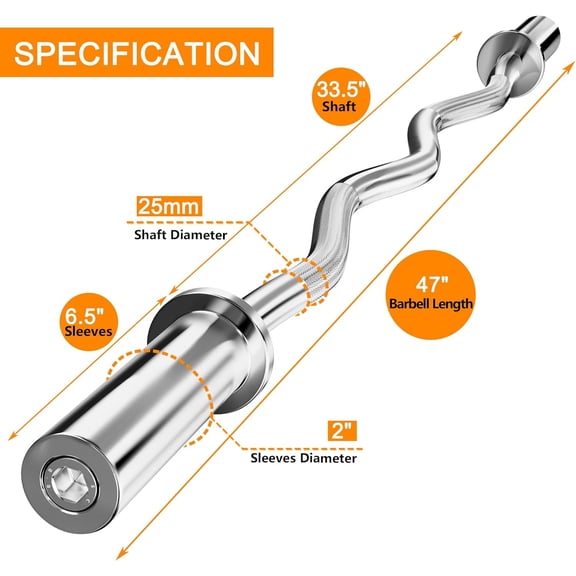 2 Inch  Curl Bar for Biceps, Squats, Bench Press - Olympic Bar for Weightlifting & Powerlifting