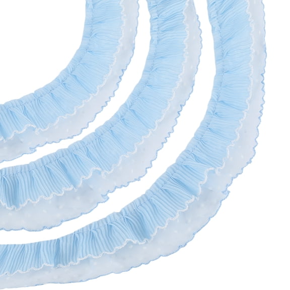 2 Inch Double Layer Sky Blue Lace Ribbon Pleated Organza Ribbon Bridal Fibre Lace Fabric Stretch Hair Ties Edge Trim Bulk Ribbon with Polka Dot DIY
