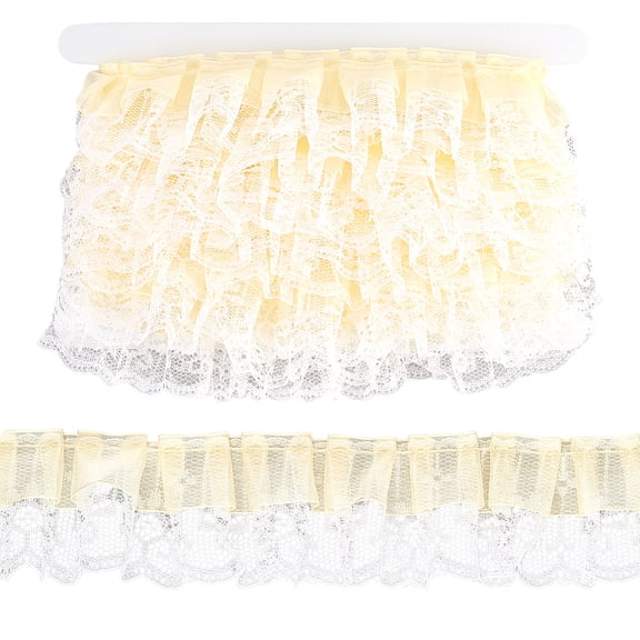 2 Inch Double Layers Chiffon Lace Ribbon Pleated Satin Lace Edge Trim 5 Yards Ruffle Edging Trimmings Yellow Tulle Fabric