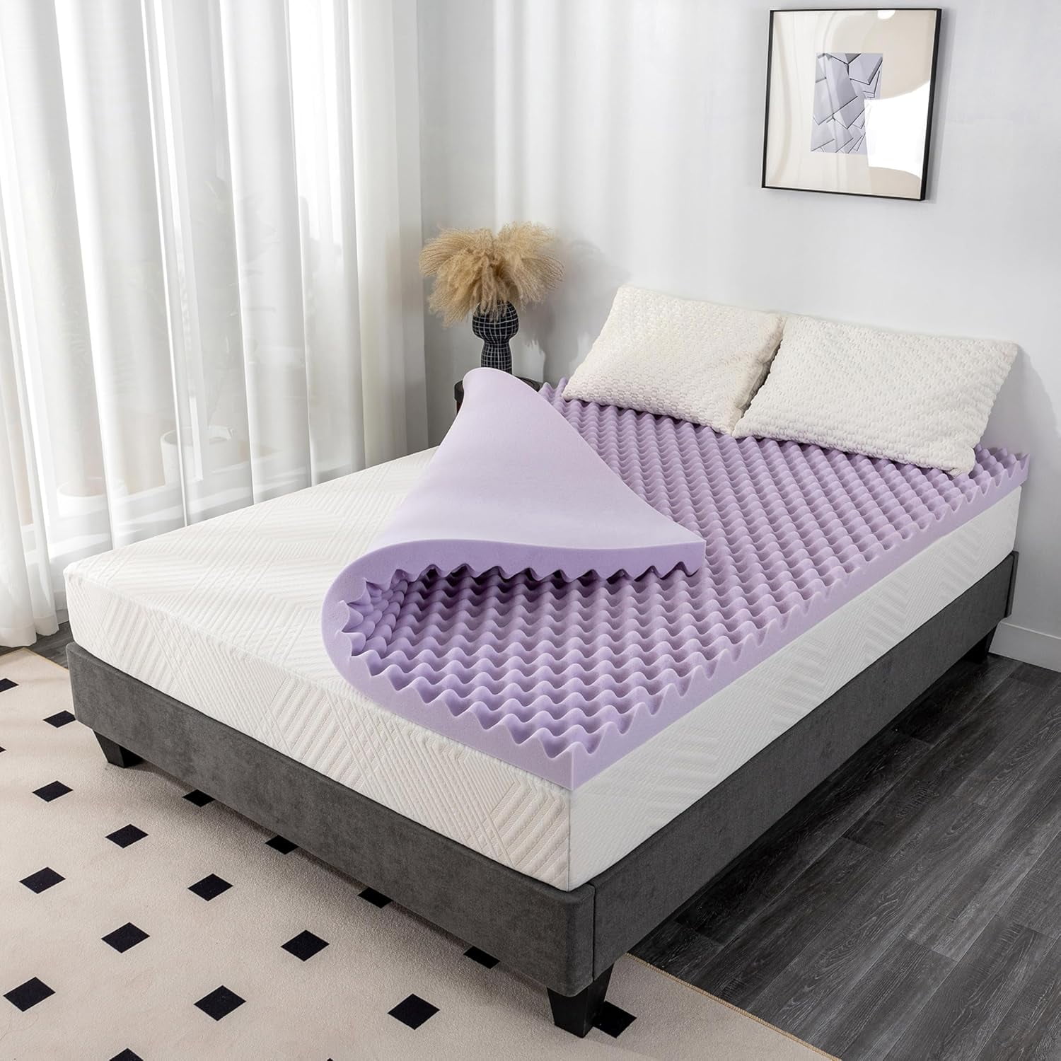 2 Inch Egg Crate Queen Memory Foam Mattress Topper, Cooling Gel Infused