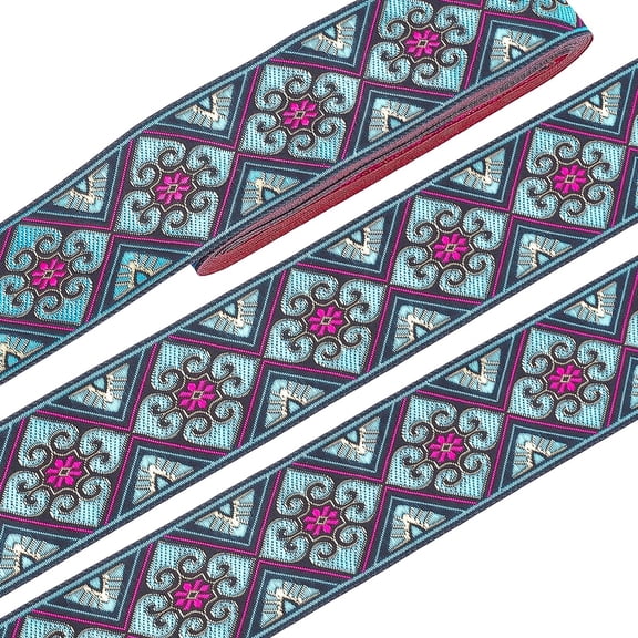 2 Inch Embroidered Woven Ribbon 7 Yards Vintage Jacquard Ribbon Boho Flowers Straps Fabric Trim Creative Craft
