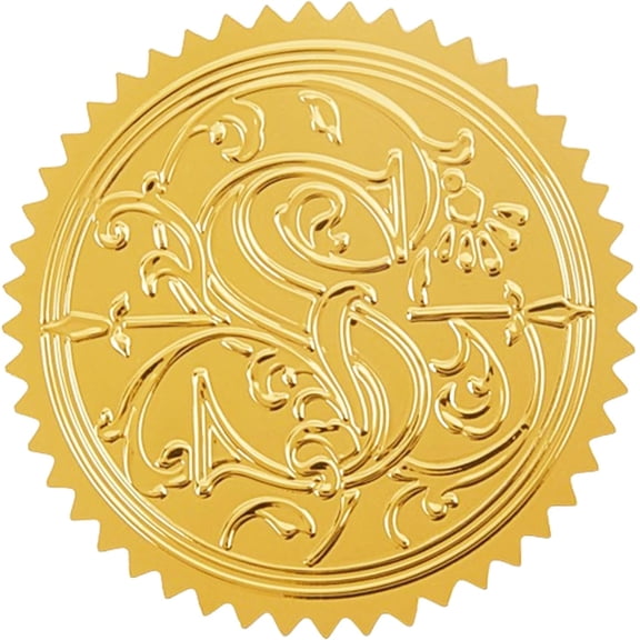 2 Inch Envelope Seals Stickers Letter S 100pcs Embossed Foil Seals Adhesive Gold Foil Seals Stickers Label for DIY Wedding Invitations Envelopes Gift Packaging