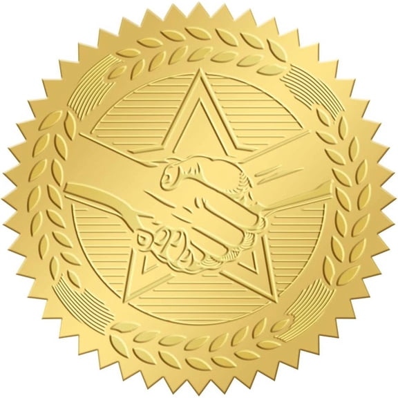 2 Inch Envelope Seals Stickers Shake Hands 100pcs Embossed Foil Seals Adhesive Gold Foil Seals Stickers Label