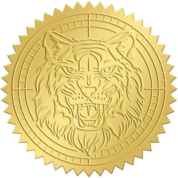 2 Inch Envelope Seals Stickers Tiger 100pcs Embossed Foil Seals Adhesive Gold Foil Seals Stickers Label for Wedding Invitations Envelopes Gift Packaging Gold