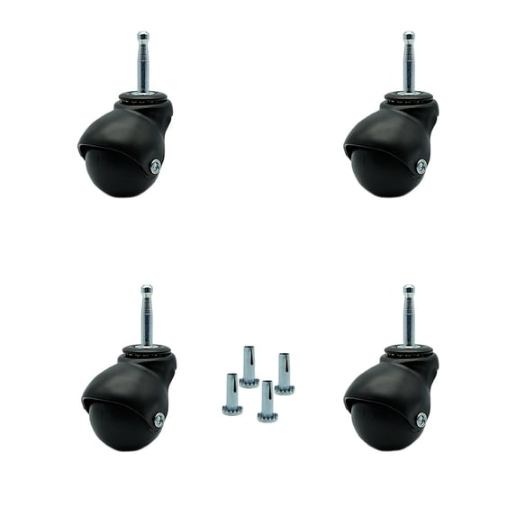 2 Inch Flat Black Hooded Grip Neck Ball Casters Set of 4 Service Caster