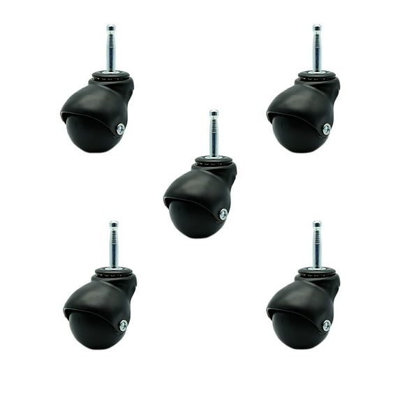 2 Inch Flat Black Hooded Grip Neck Ball Casters Set of 5 Service Caster