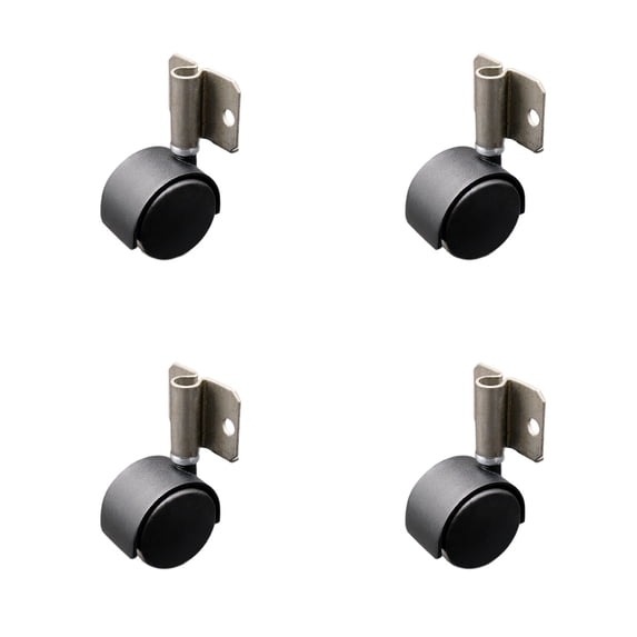 2 Inch Flat Black Hooded Nylon Twin Wheel Casters with Side Mount Set SCC