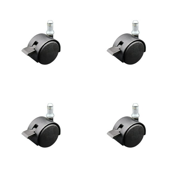 2 Inch Flat Black Hooded Nylon Wheel Grip Ring Chair Caster with Brake Set 4 SCC