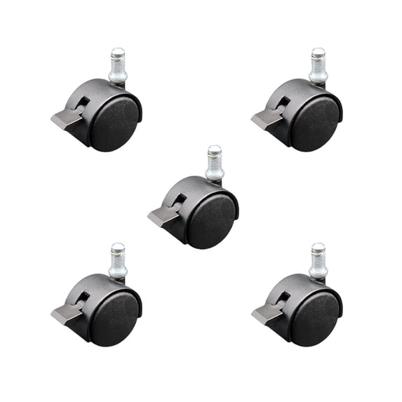 2 Inch Flat Black Hooded Nylon Wheel Grip Ring Chair Caster with Brake Set 5 SCC