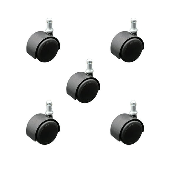 2 Inch Flat Black Hooded Urethane Twin Wheel Grip Ring Chair Casters Set 5 SCC