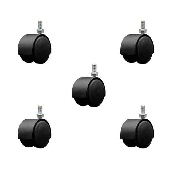2 Inch Floor Safe Black Hooded Twin Wheel Caster 3/8 Threaded Stem Set 5