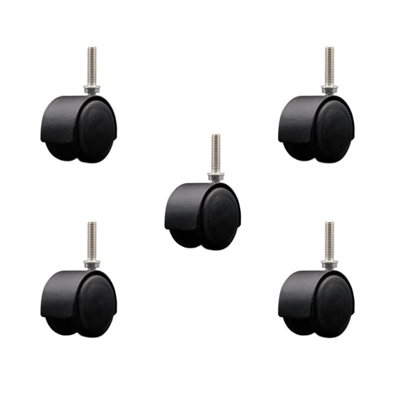 2 Inch Floor Safe Black Hooded Twin Wheel Caster 3/8 Threaded Stem Set 5