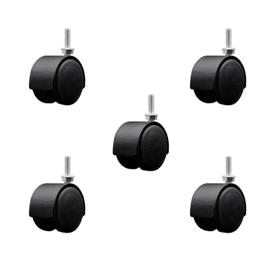 2 Inch Floor Safe Black Hooded Twin Wheel Caster 5/16 Threaded Stem Set 5